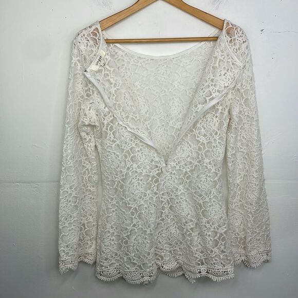 Umgee Lace Top Womens Scalloped Hem Boho Top size Small Ivory White - Picture 11 of 14